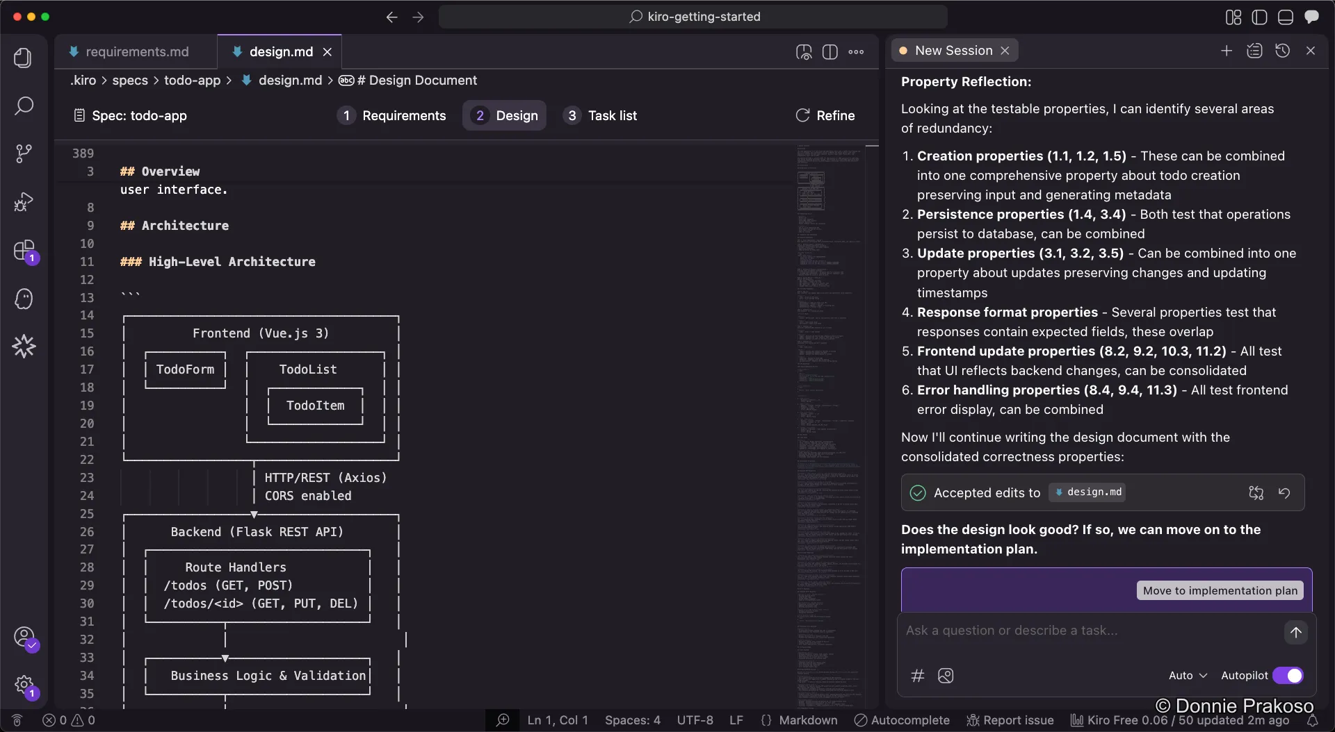 Preview button for the Markdown-based design document