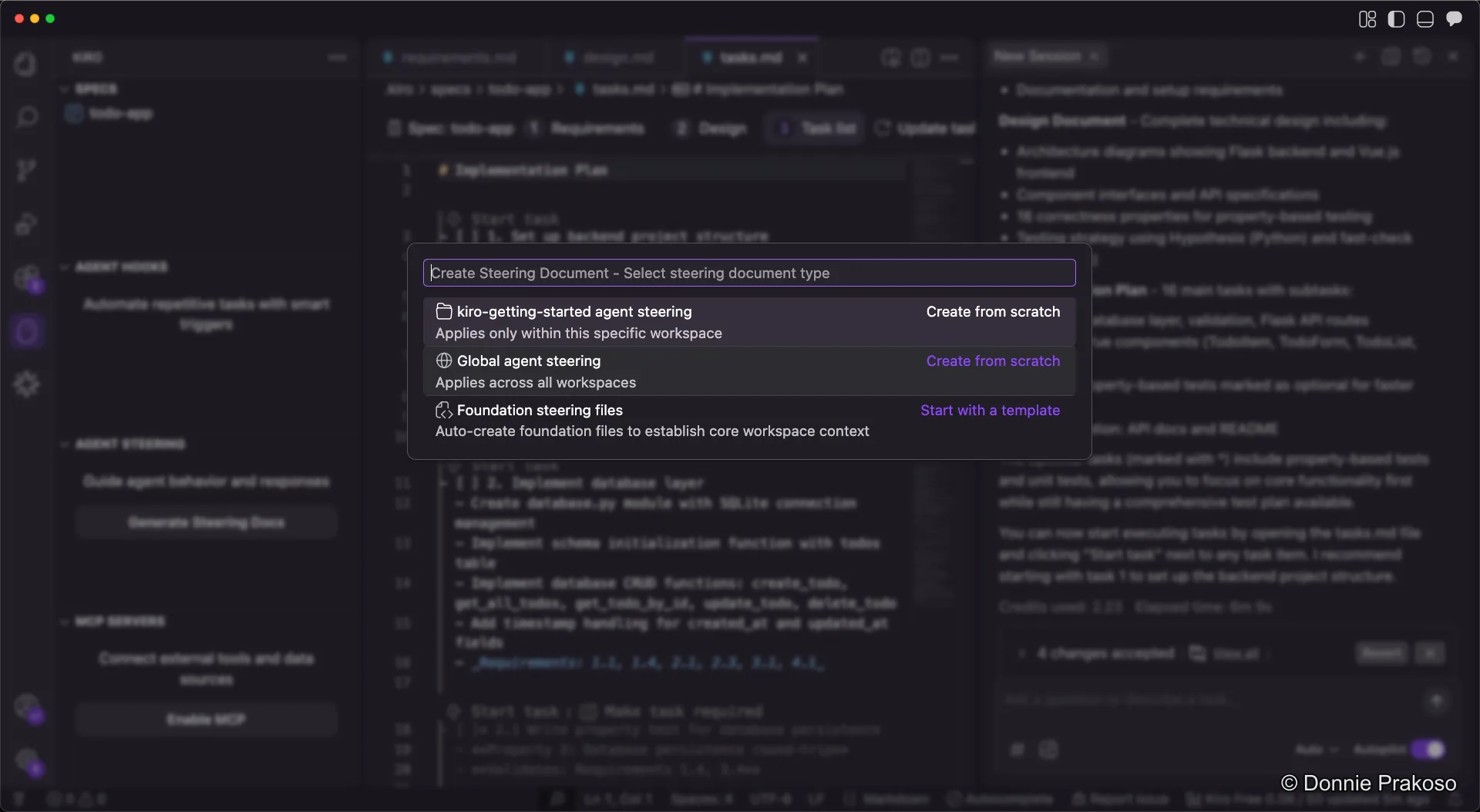 Steering docs options: create from scratch, across workspaces, or auto-generate