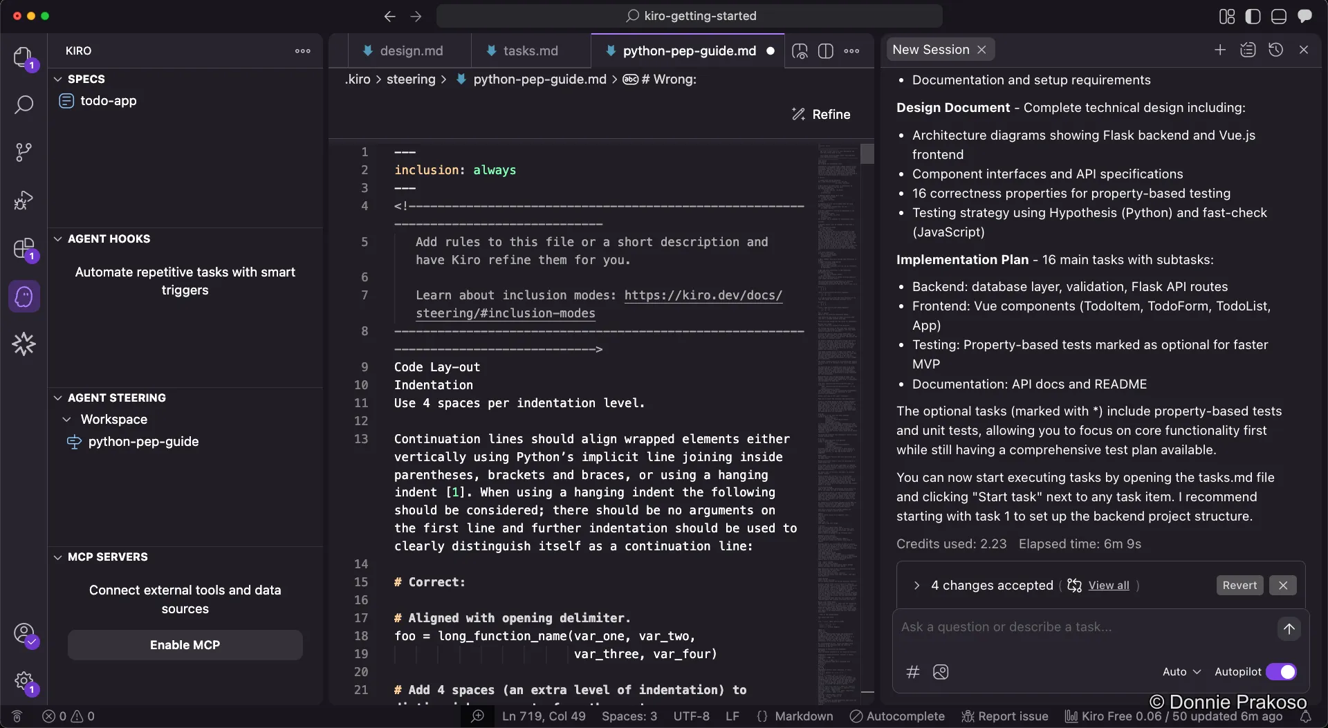 Populated PEP guide steering doc with code layout and indentation rules