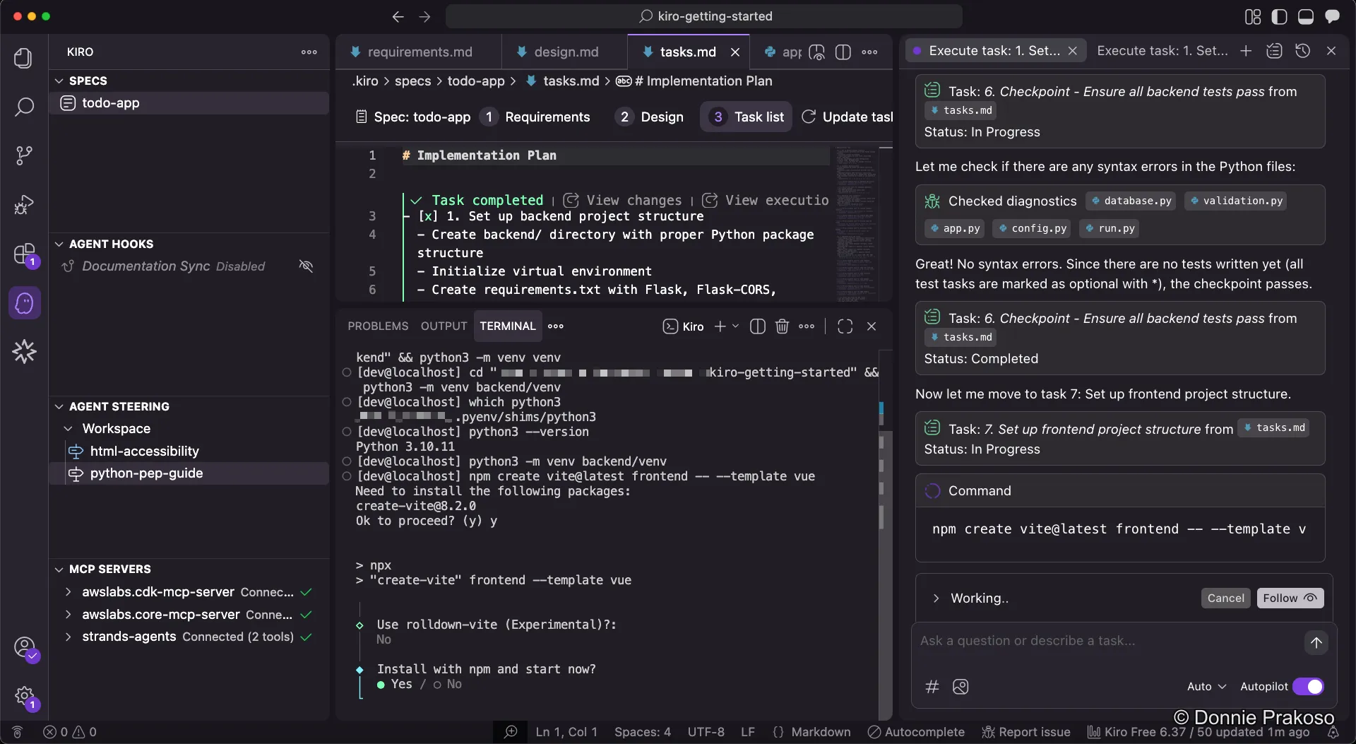 Kiro requesting user confirmation for an action