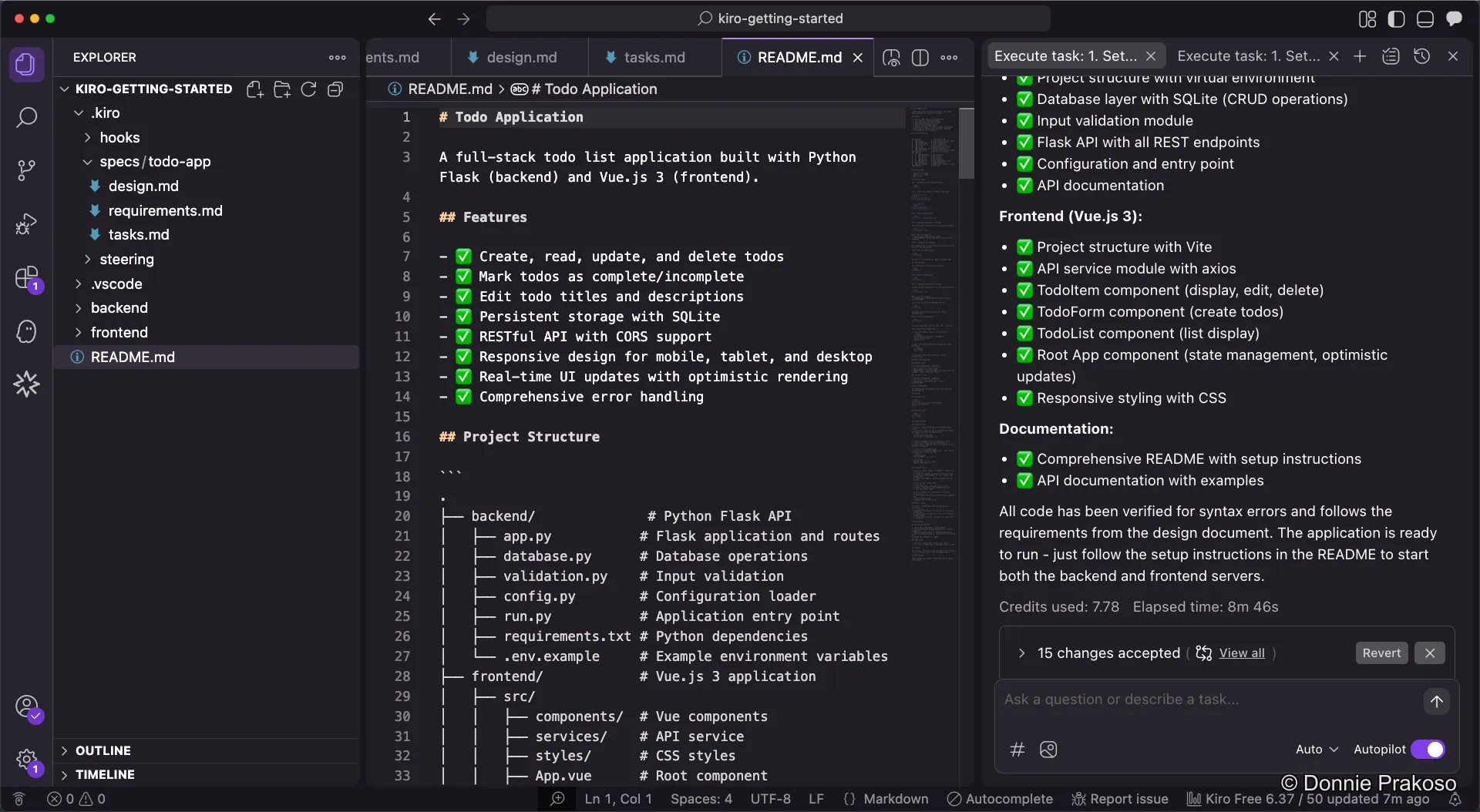 README.md file generated by Kiro with setup and run instructions