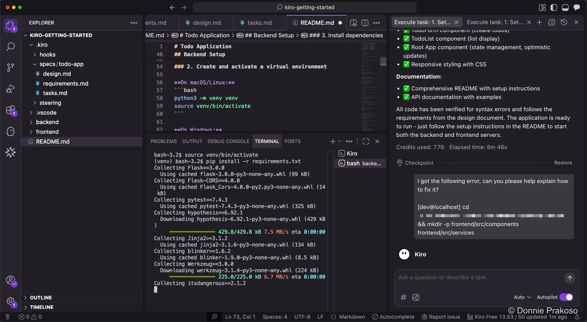 Terminal showing installation of Python requirements