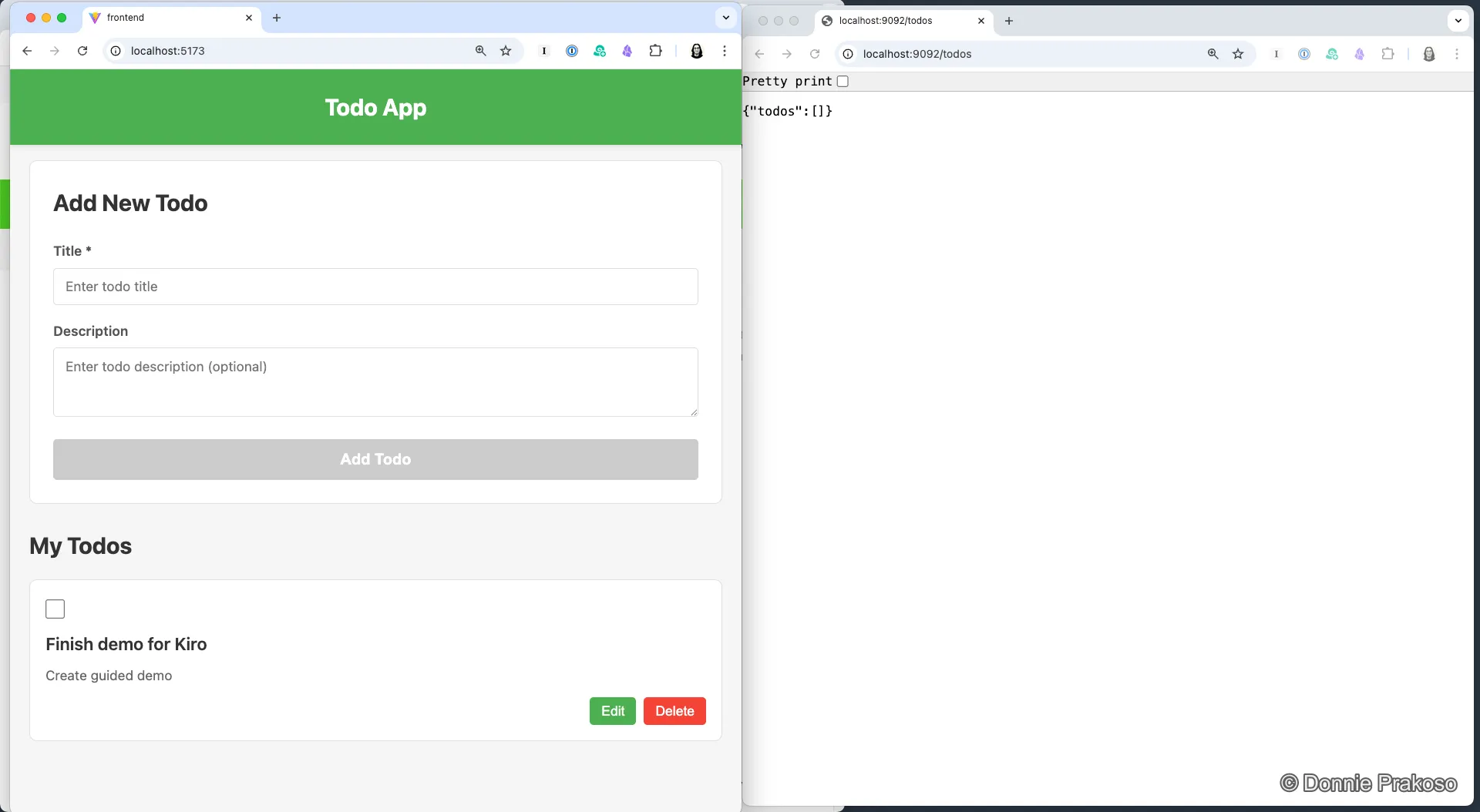 Frontend and backend applications running side by side