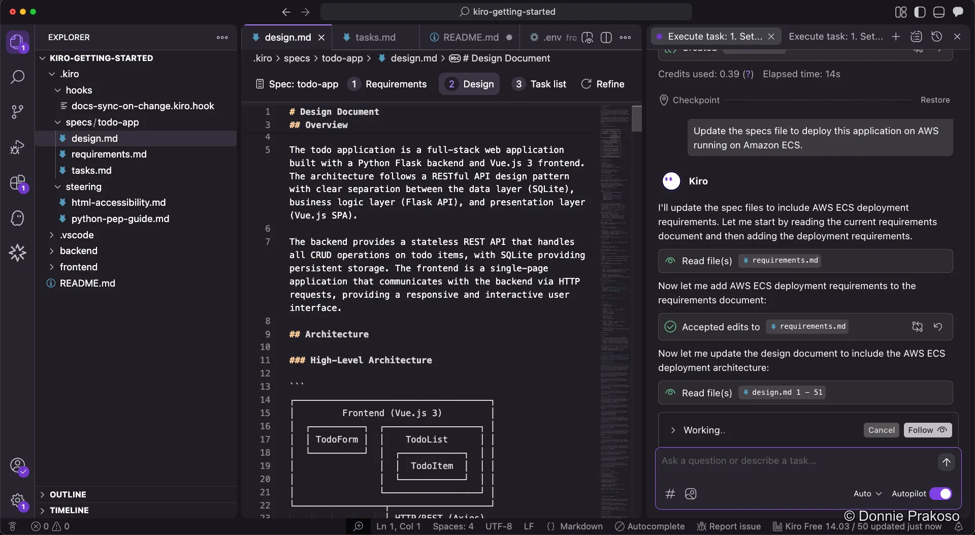 Asking Kiro to update the specs for iteration