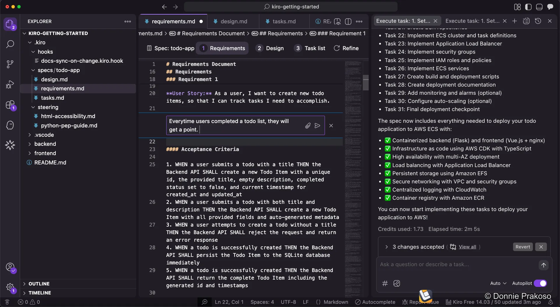 Inline Chat activated in the editor with CMD+I
